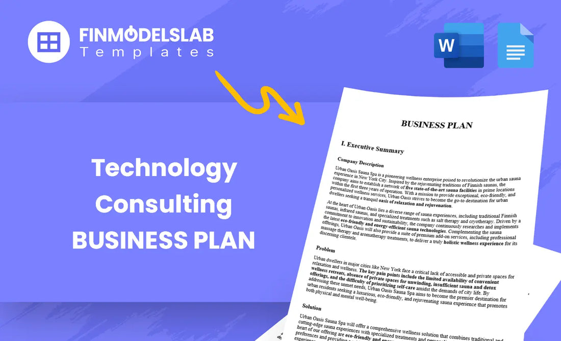 Technology Consulting Business Plan template built for consultants and startups seeking clarity and funding, with pre-written content, investor-ready formatting, customizable Word files; saves time and meets lender expectations.