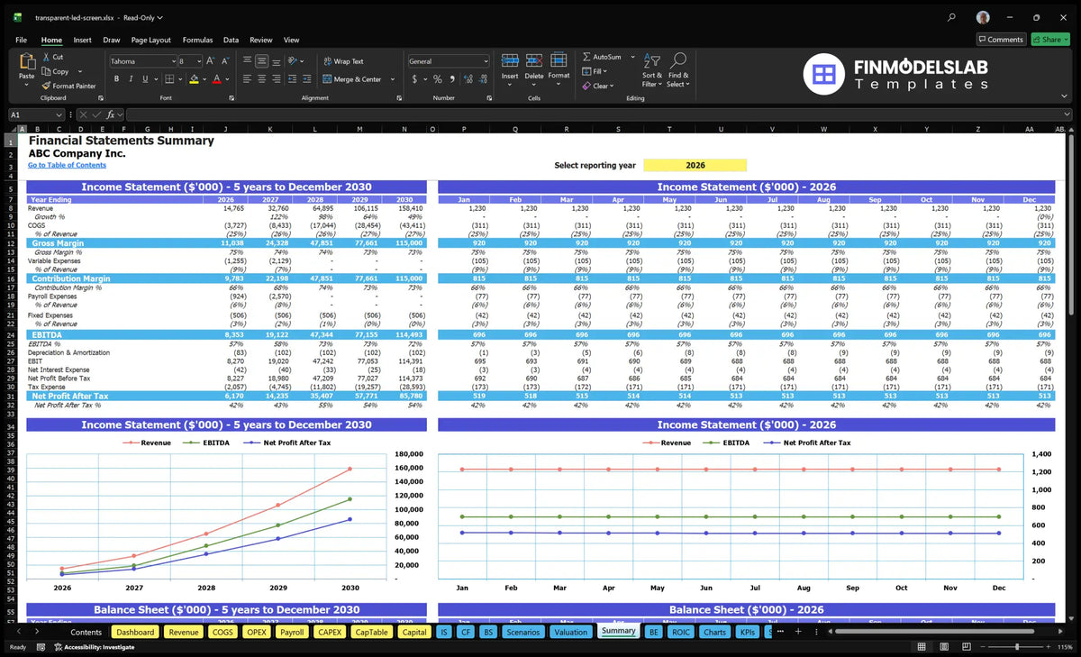 Transparent Led Screen Financial Model Template (Excel)