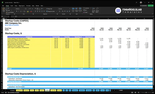 turmeric shot financial model capex financialmodelslab