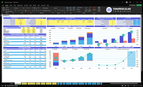 Veterinary Clinic Financial Model dashboard summarizing key KPIs, runway, cash position and performance with a dynamic dashboard for investor-ready reporting and to eliminate cash-flow blind spots.