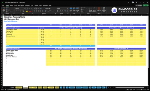 virtual reality therapy center financial model revenue financialmodelslab