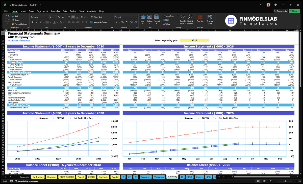 Vr Fitness Studio Financial Model Template (Excel)