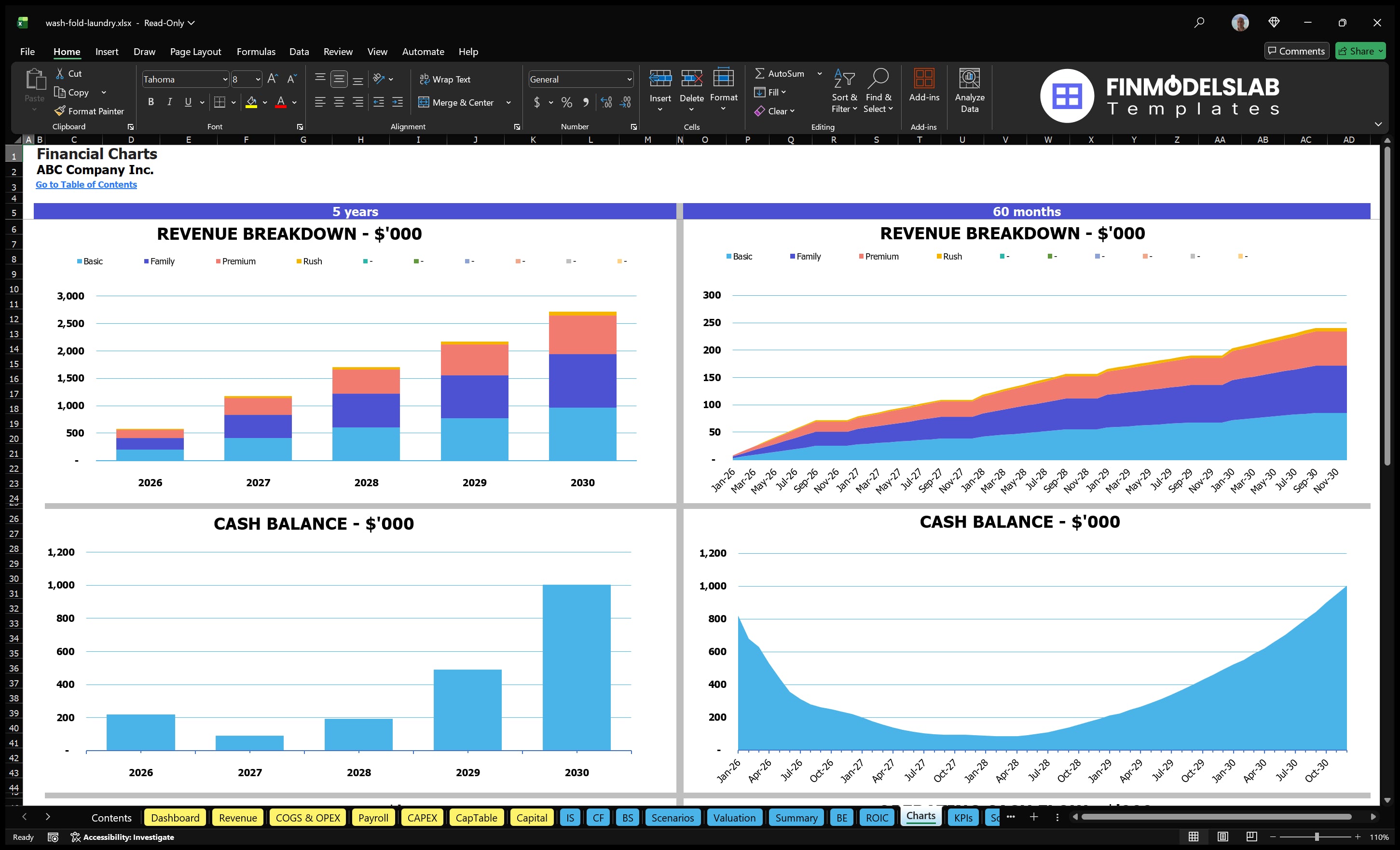 wash fold laundry financial model charts financialmodelslab