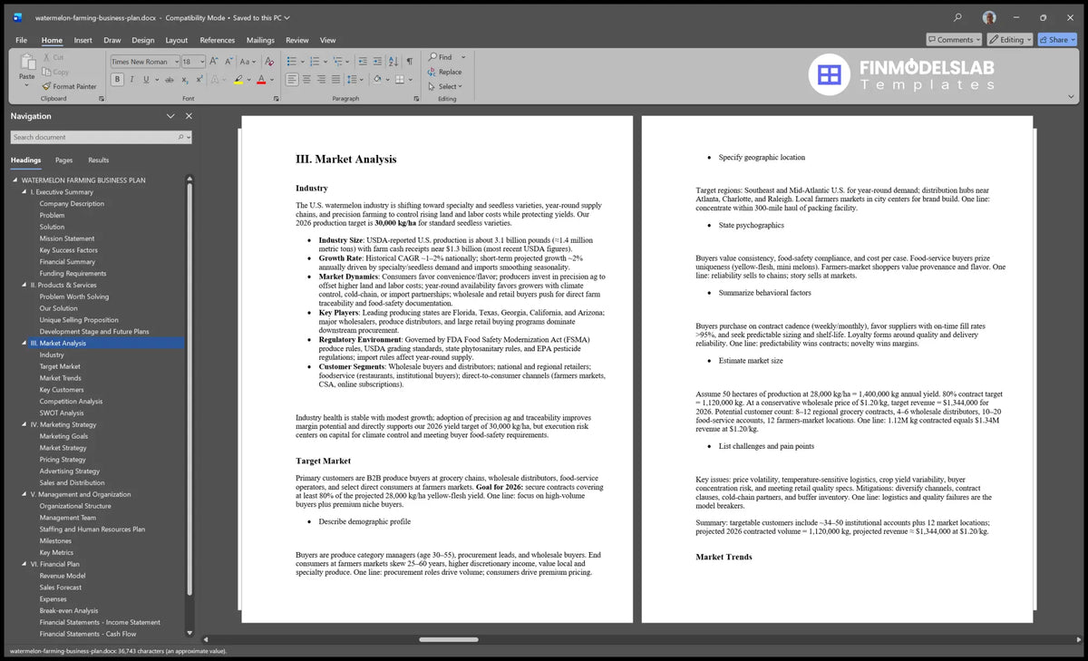 Watermelon Farming Startup Business Plan Template