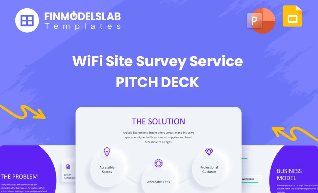 WiFi Site Survey Service Investment Pitch Deck - investor pitch to secure funding and partnerships, offering investor-ready structure, problem-solution framework, visual storytelling, and fundraising clarity; addresses tight deadlines and unclear investor expectations