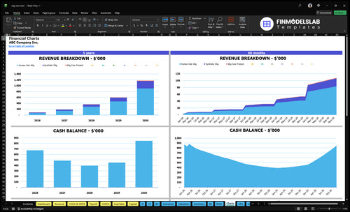 wig store financial model charts financialmodelslab