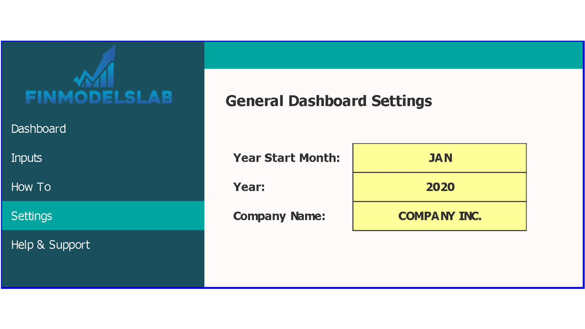 HR dashboard general settings worksheet