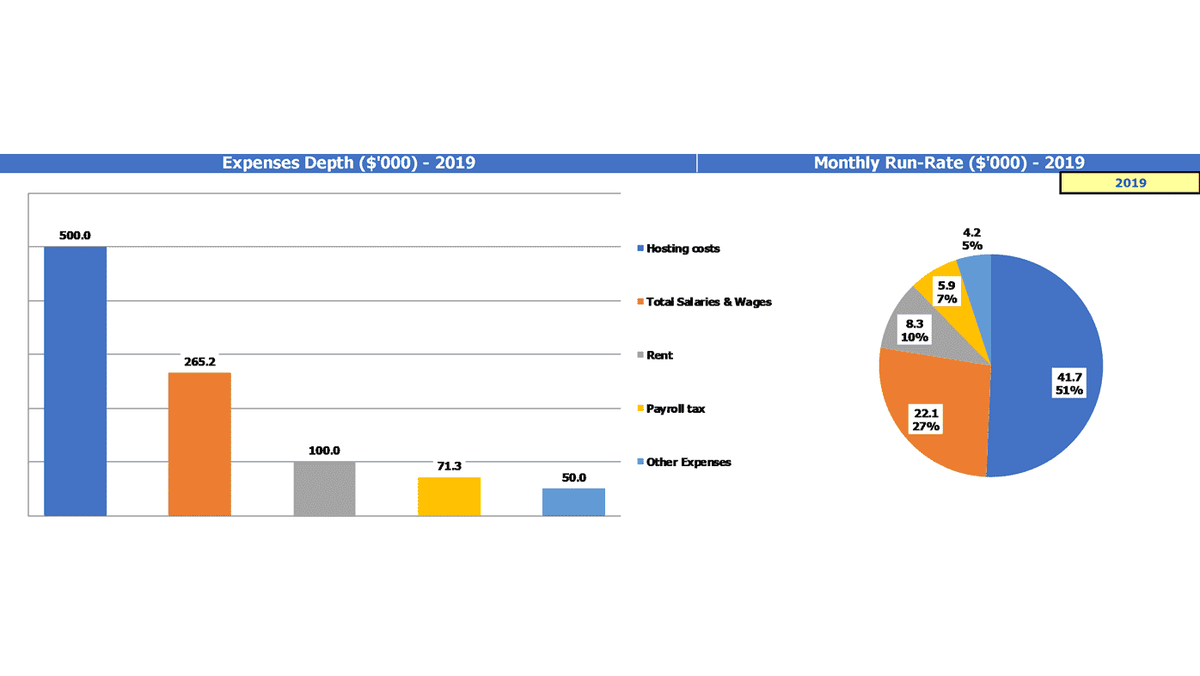 Selected-year expense depth and monthly run-rate charts